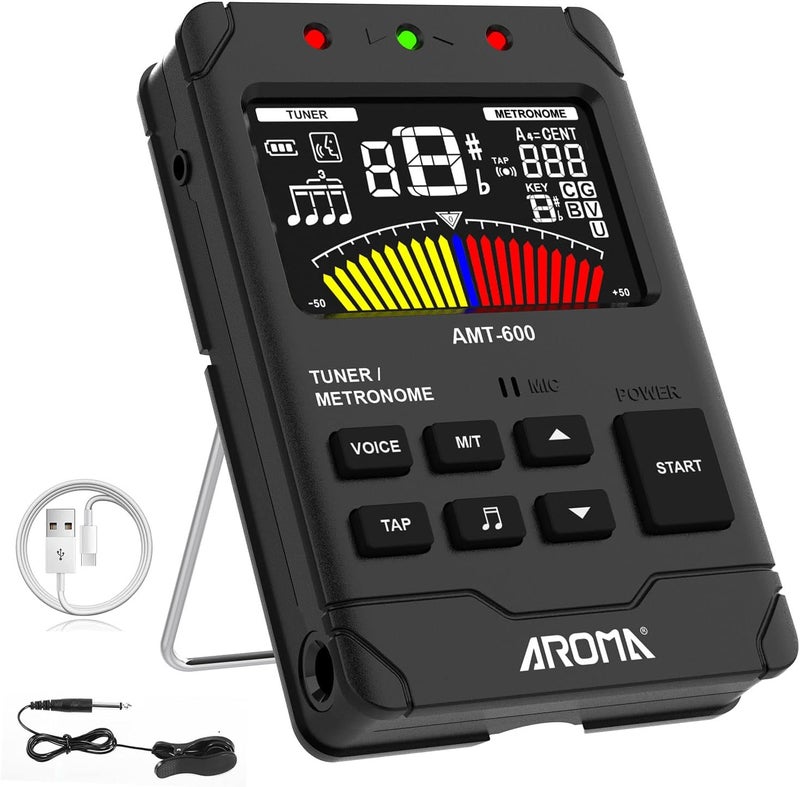 Moreup Digital Metronome Tuner Tone Generator, 3 in 1 Rechargeable Voice Counting Tap Musical Instruments Tool w/Clip-on Microphone - Image 1